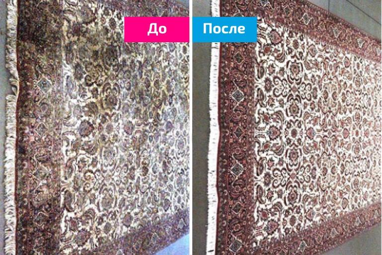 Грязный персидский ковер до профессиональной чистки в Алматы - въевшиеся пятна